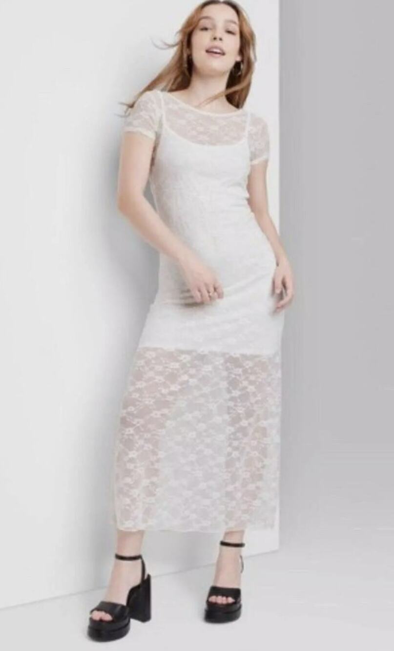 Wild Fable Women's Short Sleeve Maxi Dress, White Lace, Size S NWT